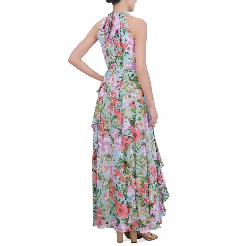 Eliza J Womens Floral Print Ruffled Halter Maxi Dress Blush Pink Size 6 NWT - Picture 4 of 5